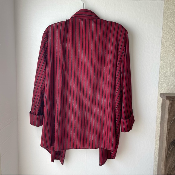 Dressbarn Button Up Blouse Built In Tank Shell Red/Black/Silver Striped Sz 22/24 - Picture 9 of 14
